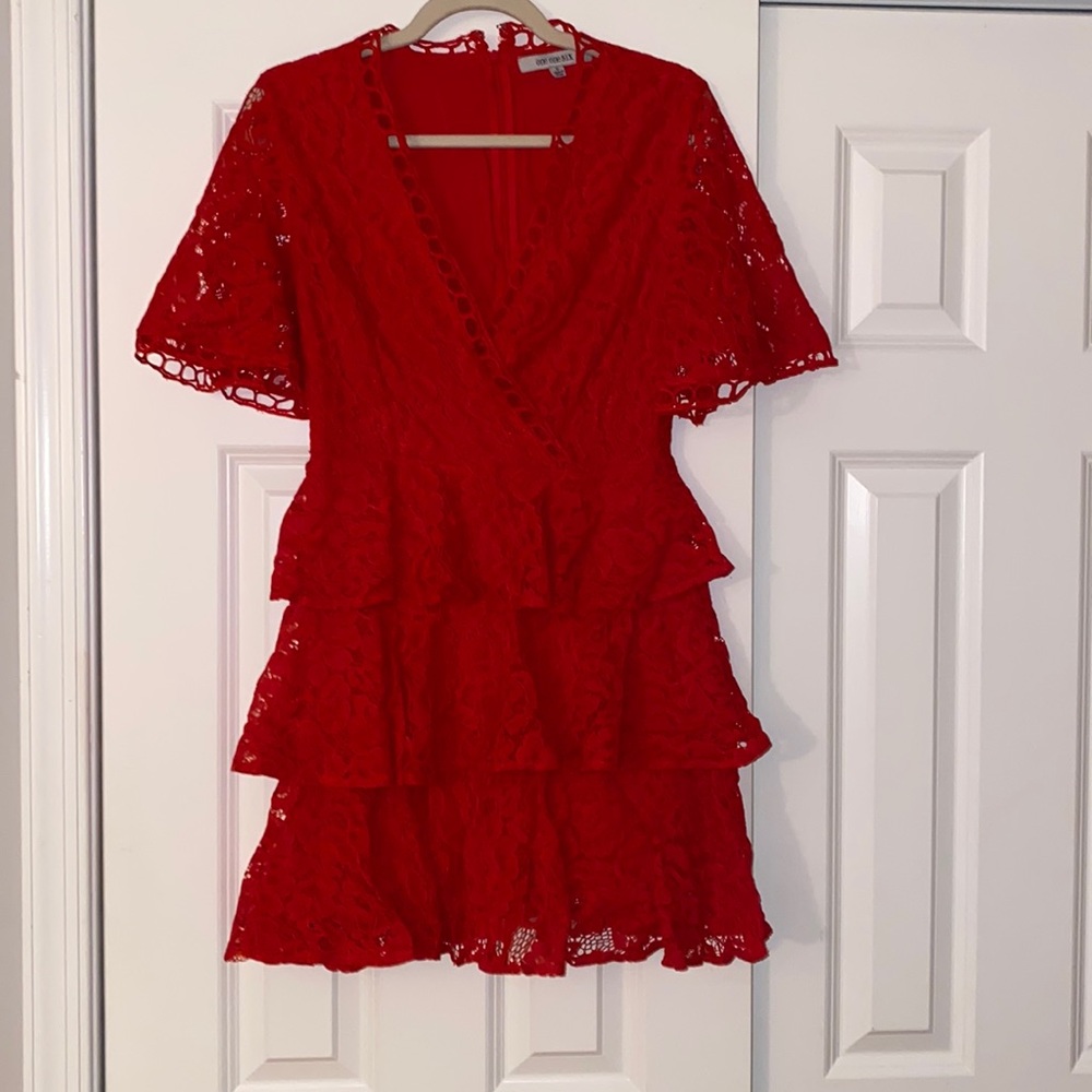 Red lace ruffle dress
